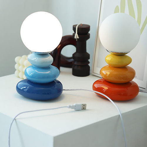 Nordic Creative Ceramic Colorful Stacked Stones LED USB Table Lamp