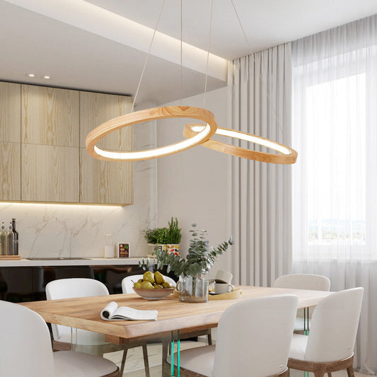 ダイニングルームに最適な、現代的なスカンジナビア風ラウンドアイアンオークLEDアイランドライトペンダントライト