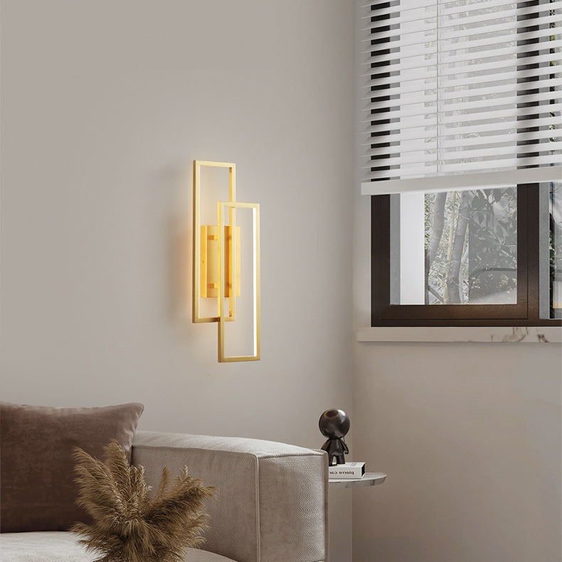 Modern Mid-century All Copper Rectangular Geometric LED Wall Sconce Lamp For Bedside