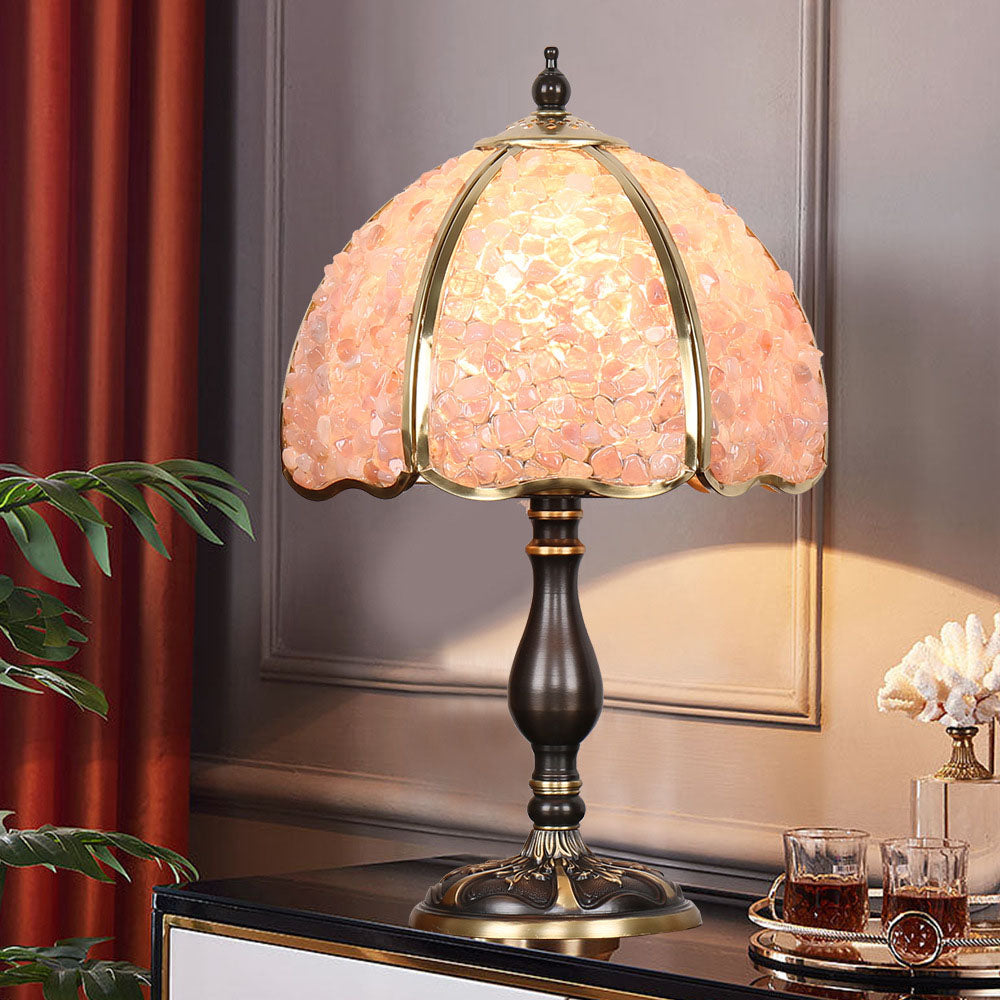 Contemporary Creative Colored Crystal Copper Flower 1-Light Table Lamp For Bedroom
