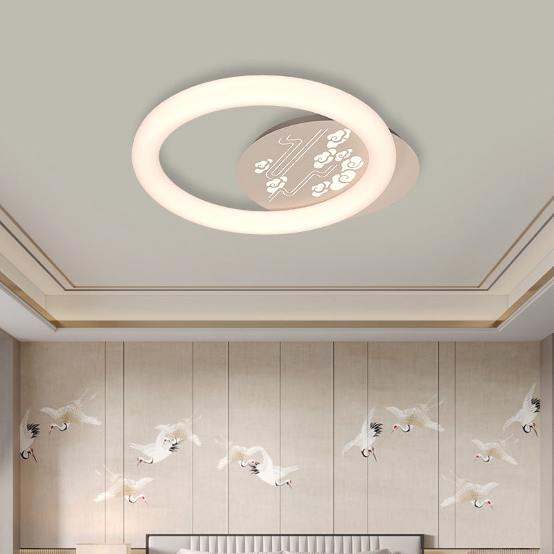 مصباح سقف LED تقليدي صيني دائري دائري على شكل أمواج جبلية سحابية من الحديد والبلاستيك لغرفة النوم