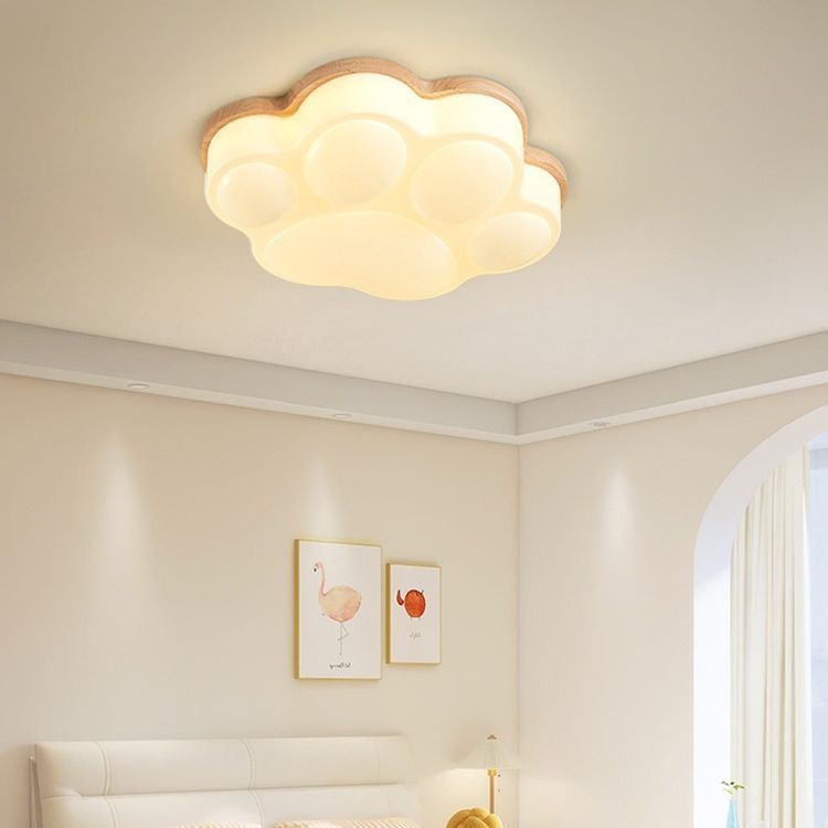 Modern Minimalist Cat's Paw Shaped Rubberwood Acrylic LED Flush Mount Ceiling Light For Bedroom