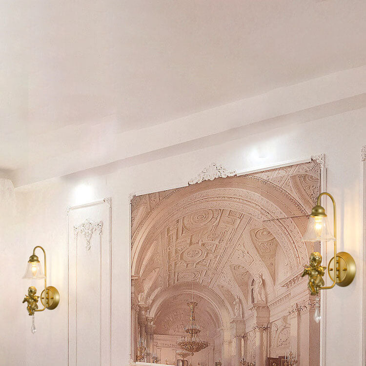 مصباح حائط مخروطي فرنسي عتيق مزود بإضاءة واحدة