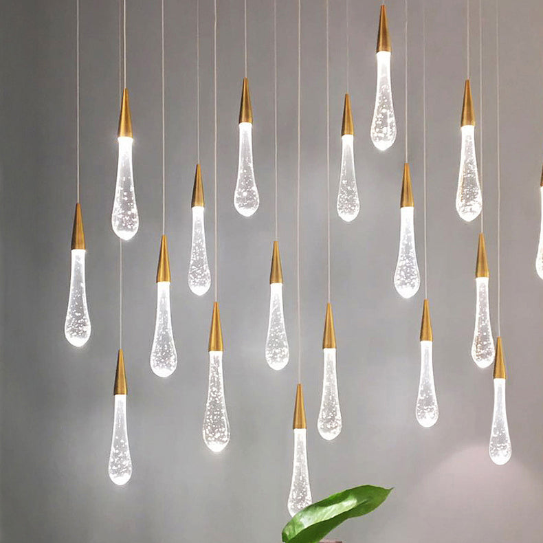 Modern Simplicity Iron Aluminum Crystal Drop Meteor Shower LED Pendant Light For Dining Room
