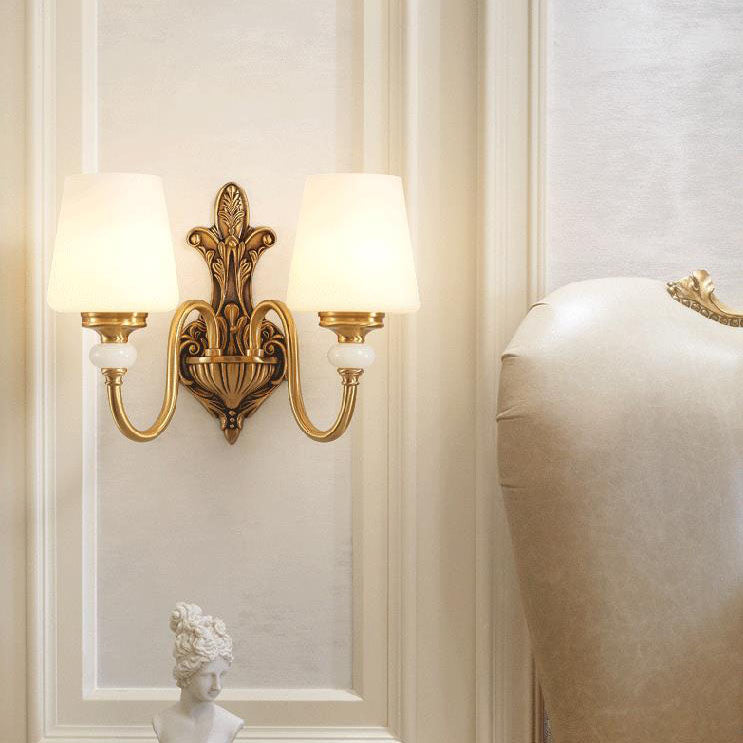 European Luxury Jade Glass Brass Cone Cup Shade 1/2 Light Wall Sconce Lamp