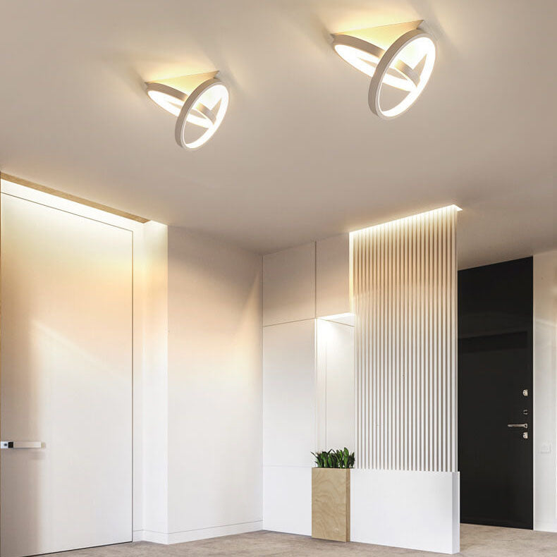 Modern Mid-century Iron Triangle Plate Cross Aluminum Ring LED Semi-Flush Mount Ceiling Light For Living Room