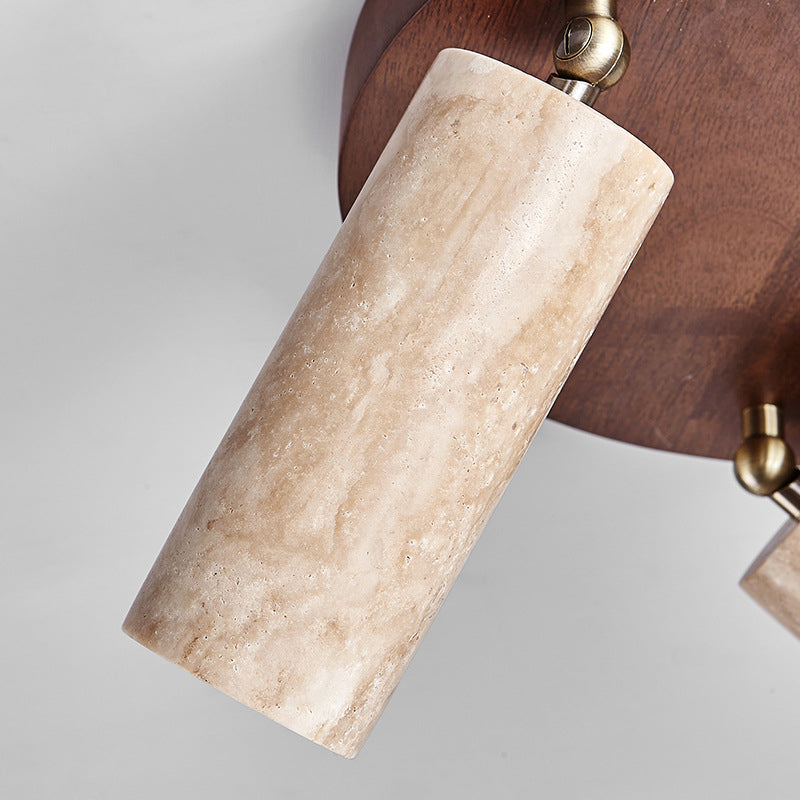 مصباح سقف ثلاثي الإضاءة بتصميم قبة عصري بسيط من الخشب الصلب والترافرتين الأصفر لغرفة المعيشة