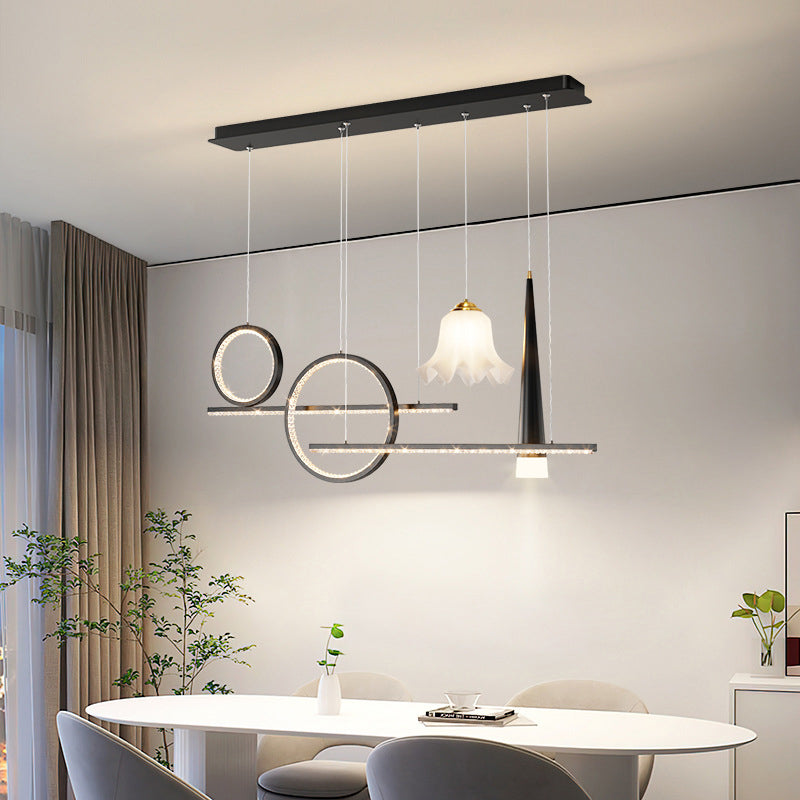 Contemporary Luxury Geometric Ring Glass Ball Shade LED Chandelier Island Light For Living Room