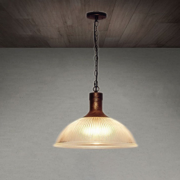 Contemporary Industrial Iron Vertical Ribbed Glass Semicircle 1-Light Pendant Light For Dining Room