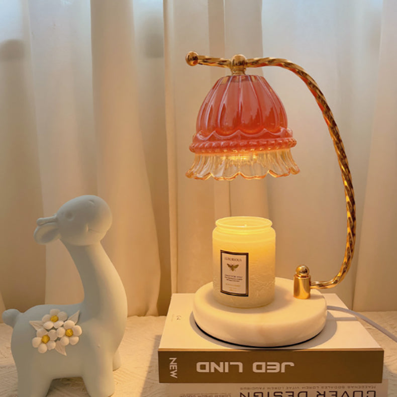 Contemporary Scandinavian Floral Metal Glass 1-Light Aroma Melt Wax Table Lamp For Bedroom