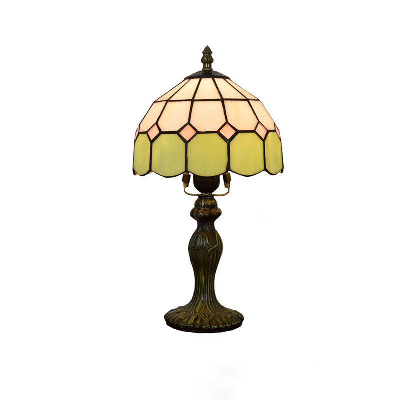 Traditional Tiffany Aluminum Alloy Glass Dome Squares 1-Light Table Lamp For Dining Room