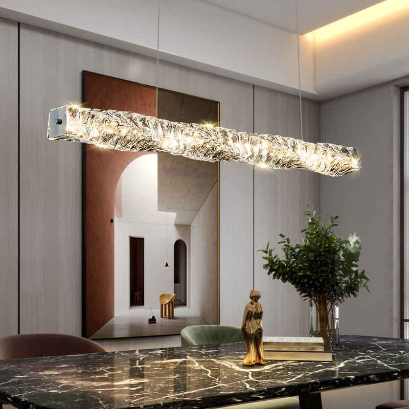 Modern Simplicity Stainless Steel Crystal Strip LED Island Light Pendant Light For Dining Room