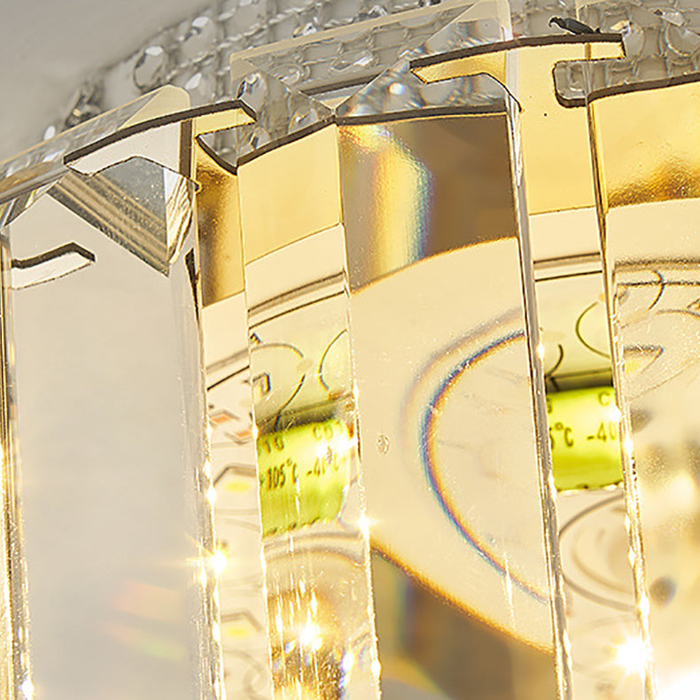 مصباح سقف LED فاخر حديث من الفولاذ المقاوم للصدأ مع ظلال أكريليك كريستالية منشورية مشعة لغرفة المعيشة