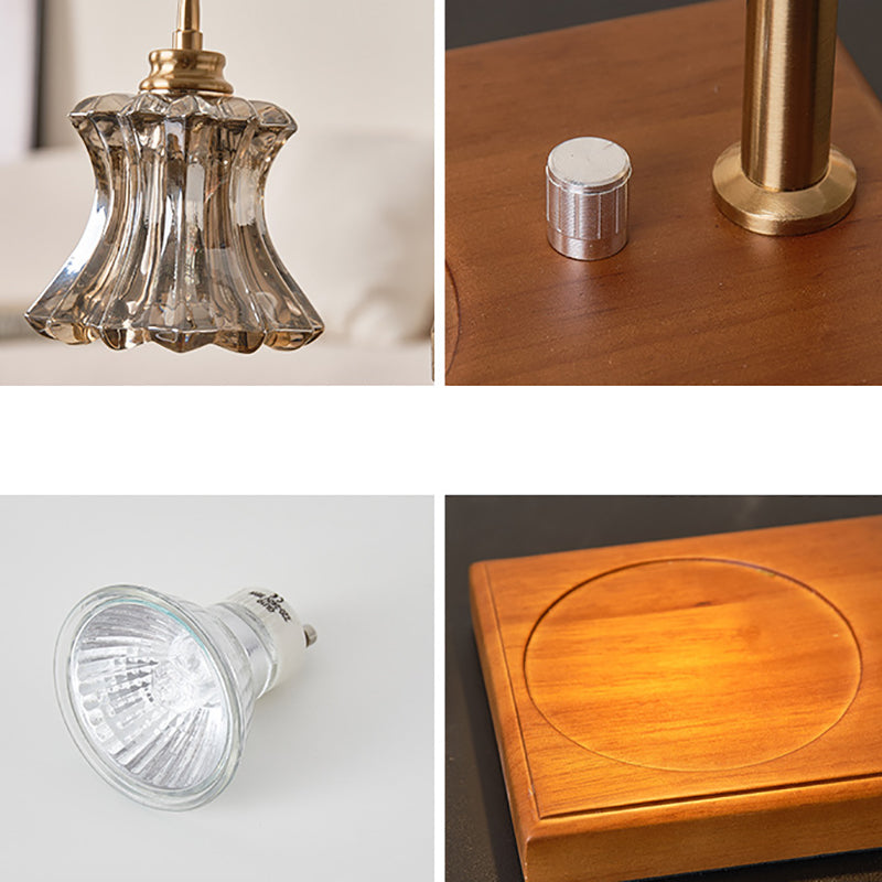 Traditional Vintage Pleated Glass Hardware Solid Wood 1-Light Melting Wax Table Lamp For Living Room
