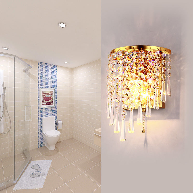 Modern Luxury Half Round Octagonal Beads Stainless Steel Crystal 1-Light Wall Sconce Lamp For Living Room