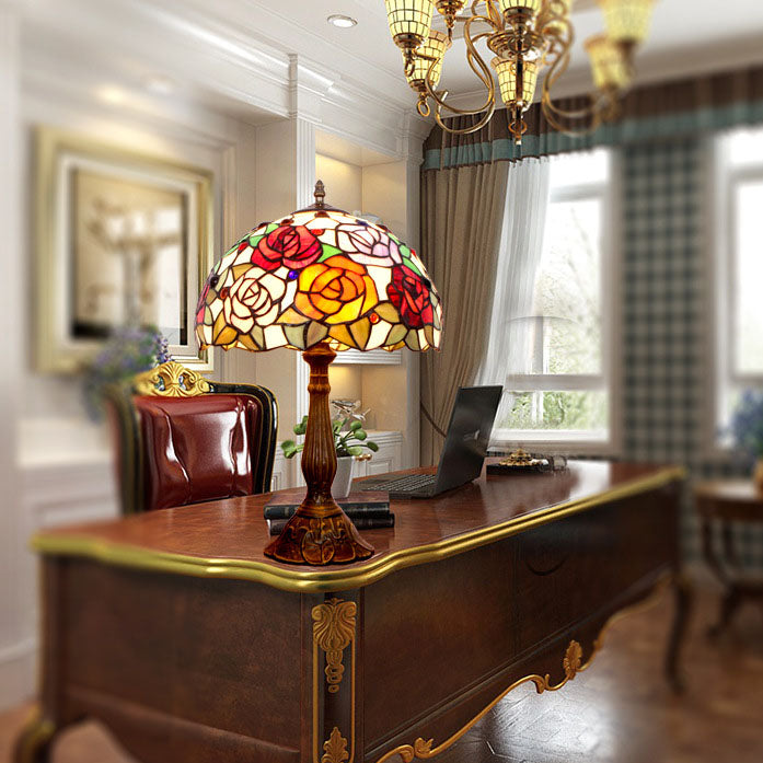 Tiffany Creative Alloy Four-Color Rose 1-Light Table Lamp