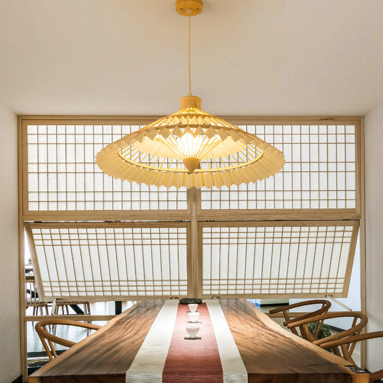 Traditional Chinese Bamboo Weaving Umbrella Shape 1-Light Pendant Light For Dining Room
