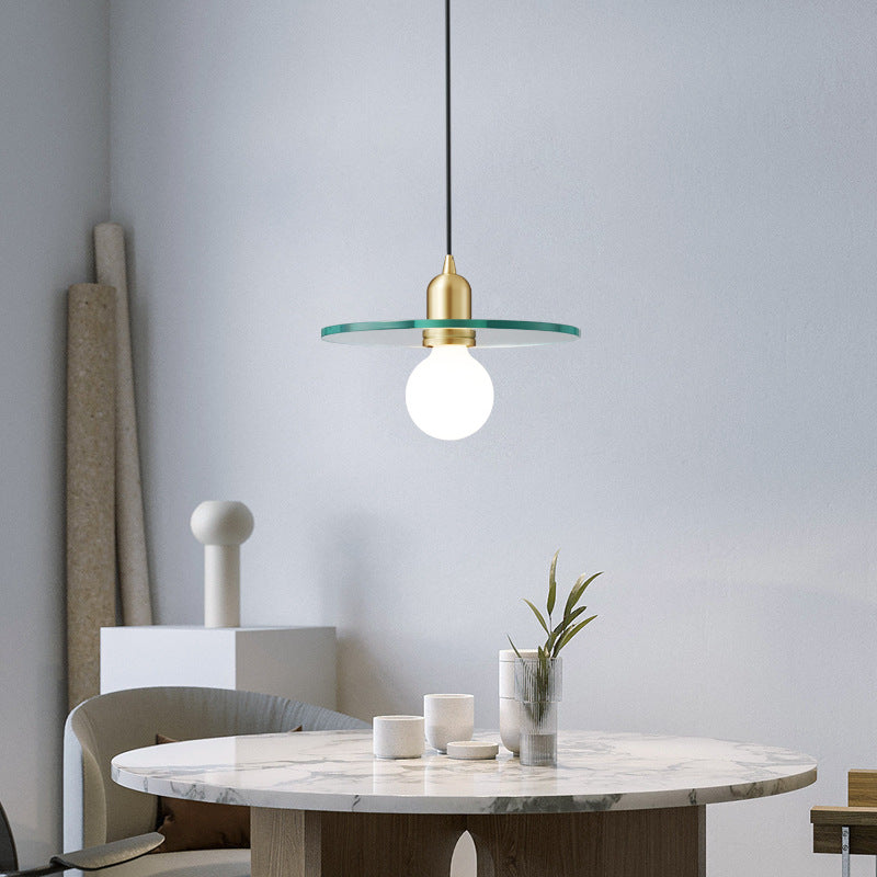 Contemporary Scandinavian Glass Round Disc Copper Lamp Head 1-Light Pendant Light For Dining Room