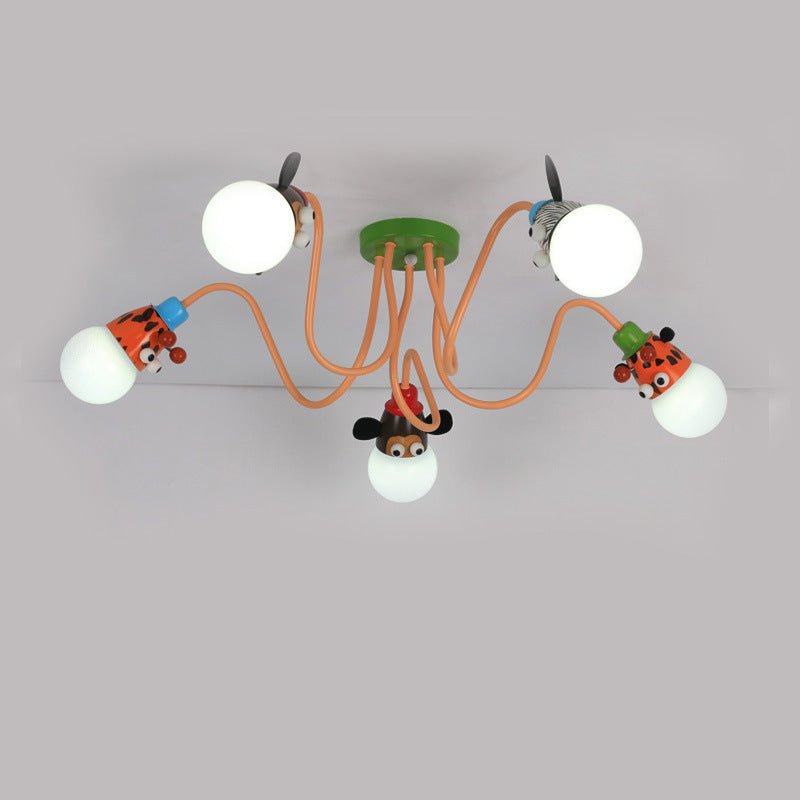 Cartoon Creative Animal Light Head 3/4/5 Light Kids Semi-Flush Mount Ceiling Light