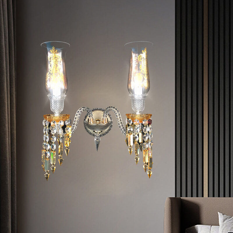 European Light Luxury Crystal Beaded Candle 2-Light Wall Sconce Lamp