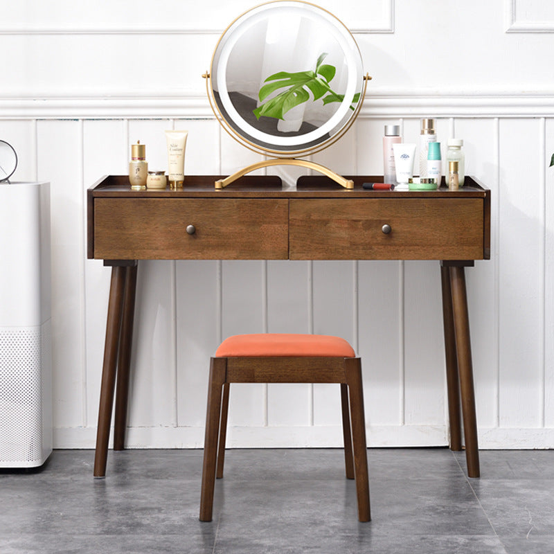 Modern Minimalist Rectangular Solid Wood Faux Leather Vanity Stool For Bedroom