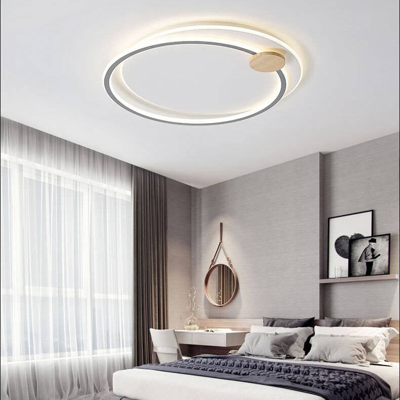 Nordic Simple Round Ring Aluminum Wood LED Flush Mount Ceiling Light