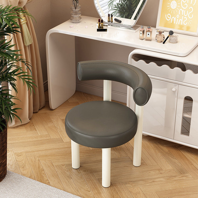 Contemporary Nordic Round Artificial Leather Iron Frame Vanity Stool Arc Back For Bedroom