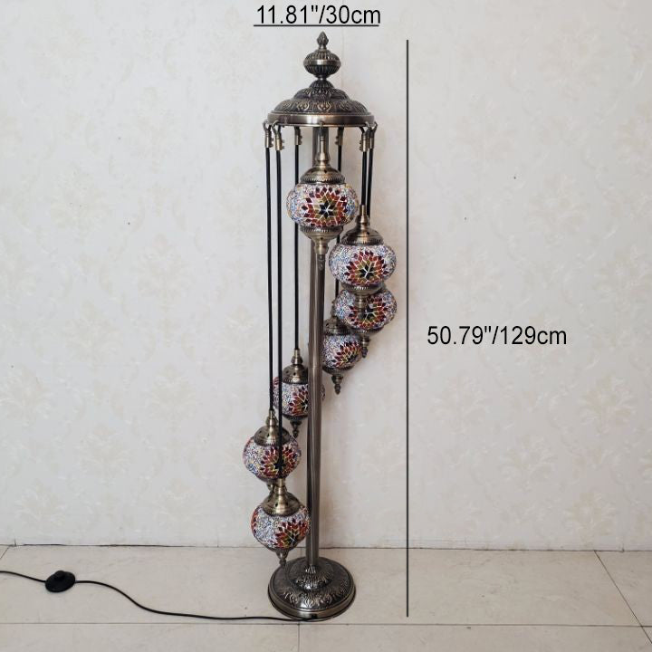 Traditional Tiffany Oval Ball Iron Stained Glass 5/7 Light Standing Floor Lamp For Living Room