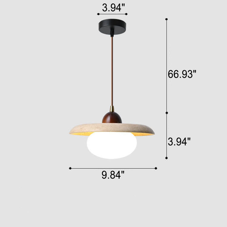 Vintage Simple Glass Solid Wood Stone Round 1-Light Pendant Light