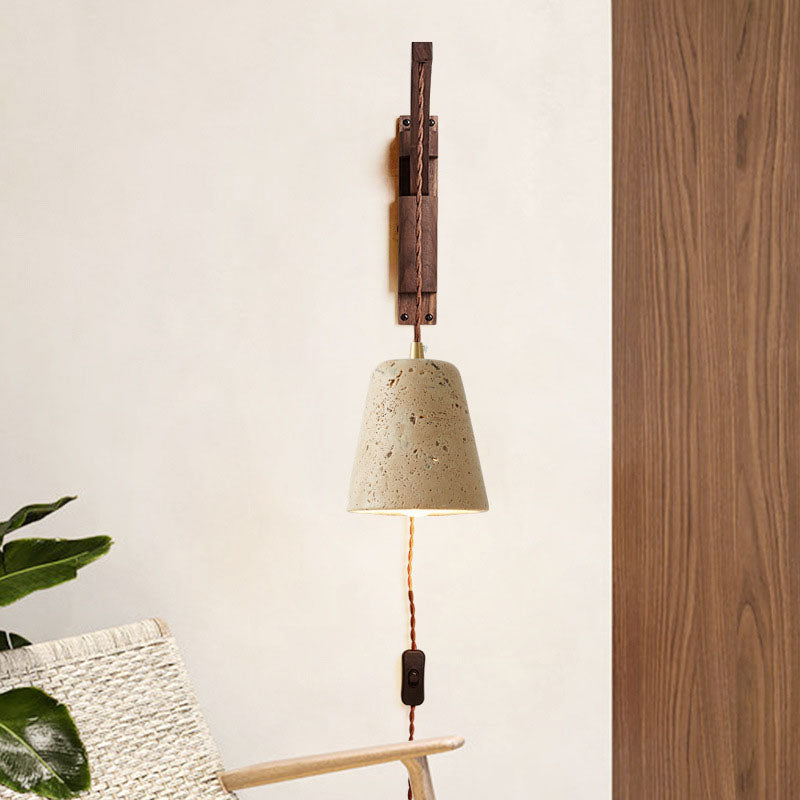 Japanese Wabi-Sabi Solid Wood Glass Horn 1-Light Wall Sconce Lamp