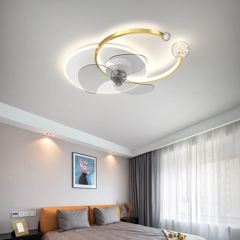 مروحة LED فاخرة بتصميم حلقة مزدوجة مثبتة على الحائط