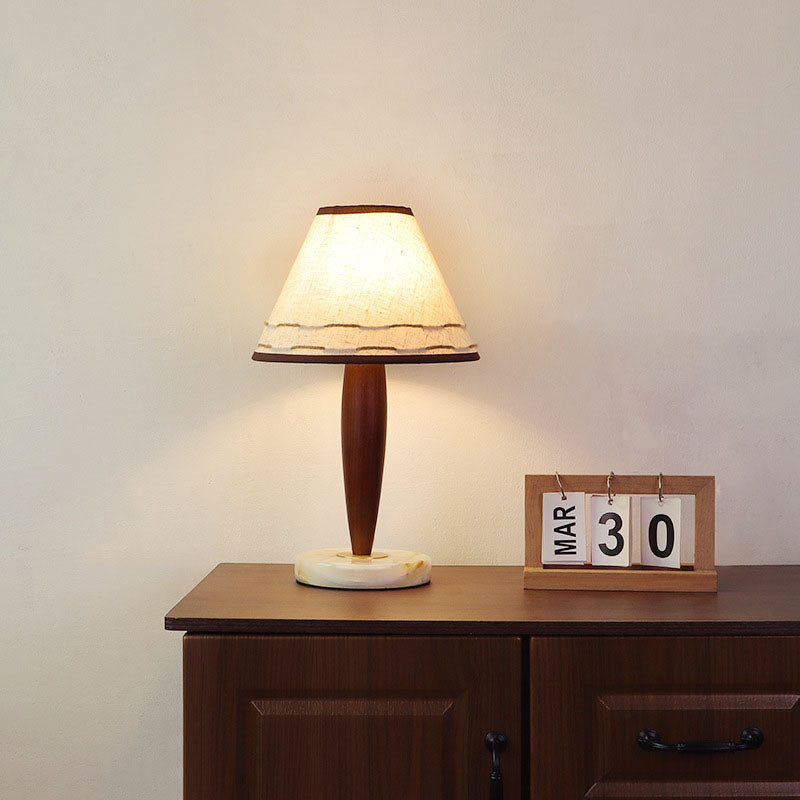 Traditional Vintage Tapered Marble Solid Wood Fabric 1-Light Table Lamp For Bedroom