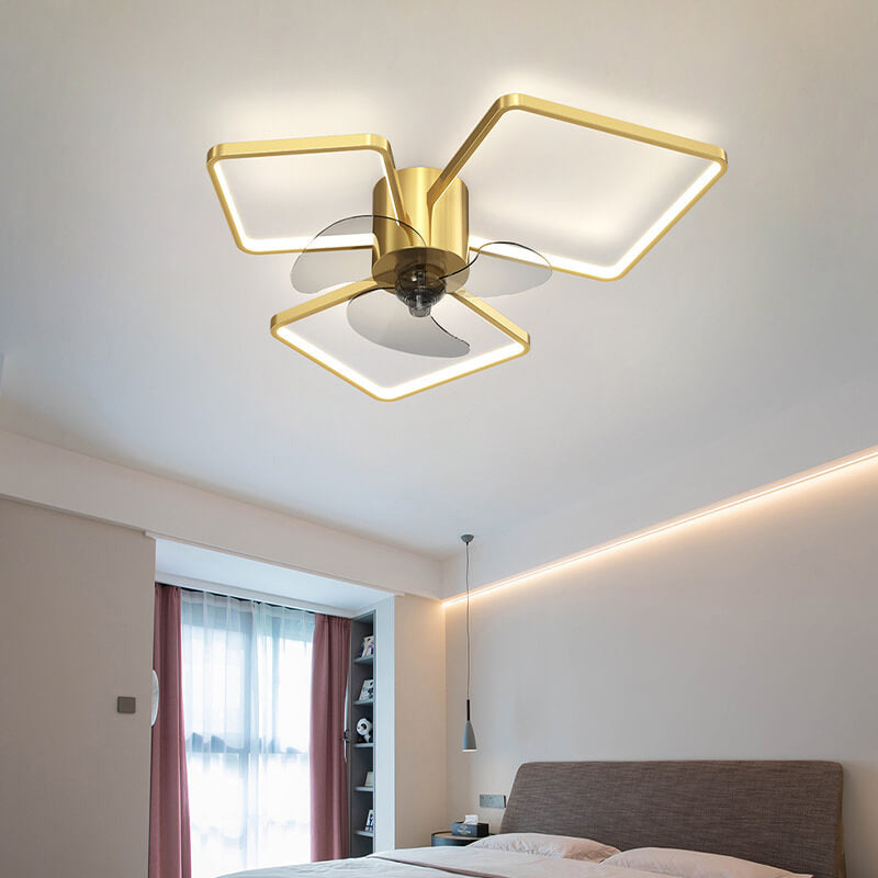 مروحة سقف LED بتصميم هندسي مربع دائري فاخر بإضاءة عصرية مثبتة على السقف