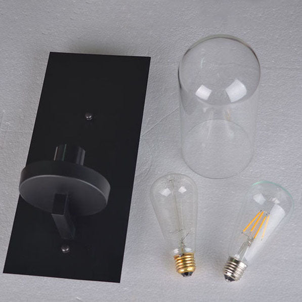 مصباح حائطي بتصميم بسيط عتيق، عمود زجاجي مربع من الحديد، مزود بإضاءة واحدة