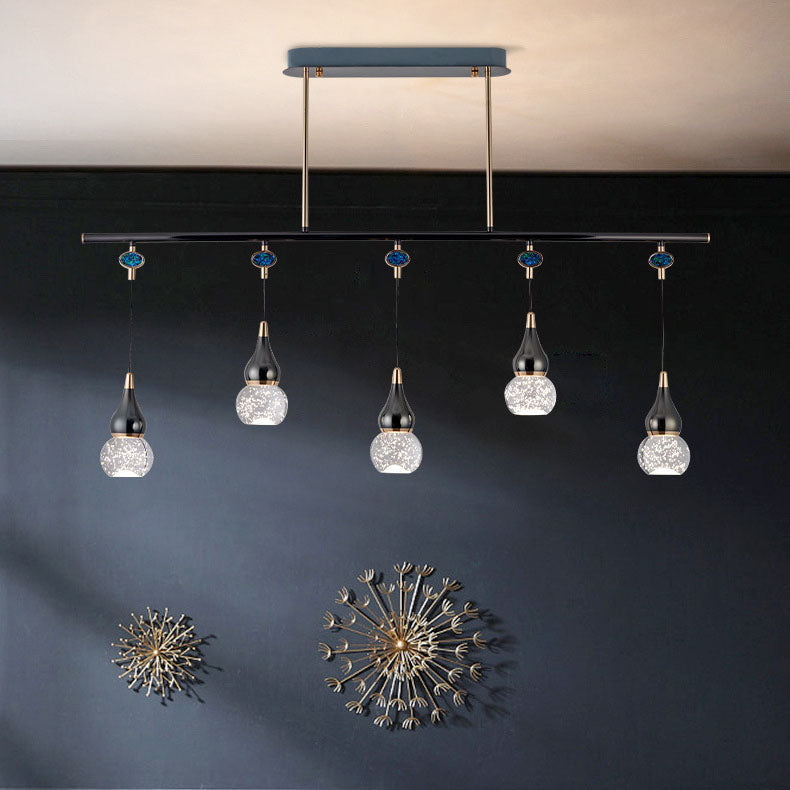 Contemporary Nordic Long Gourd Aluminum Iron Bubble Crystal LED Island Light Chandelier For Dining Room