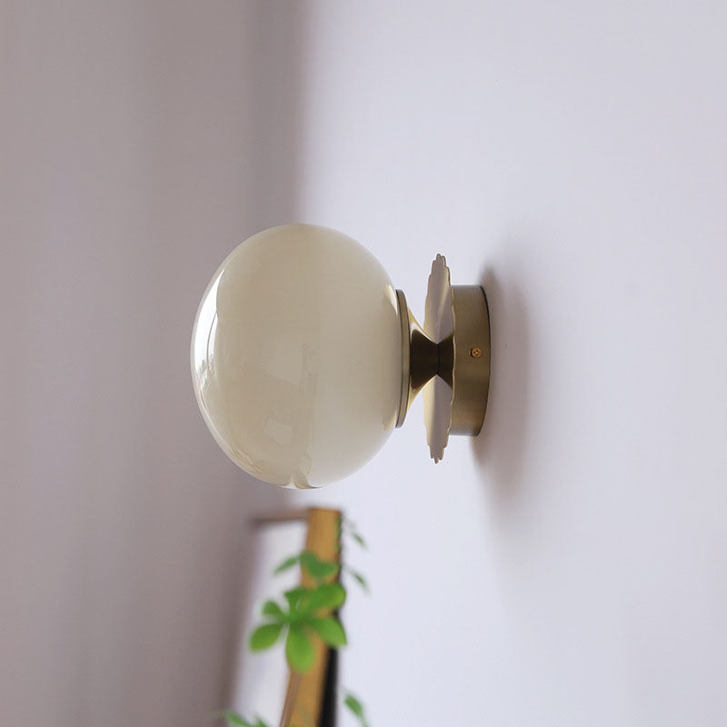 Modern Vintage Minimalist Iron Glass Round Head 1-Light Wall Sconce Lamp