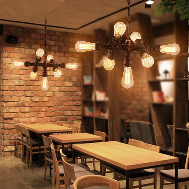 Industrial Iron Water Pipe Design 7-Light Chandelier