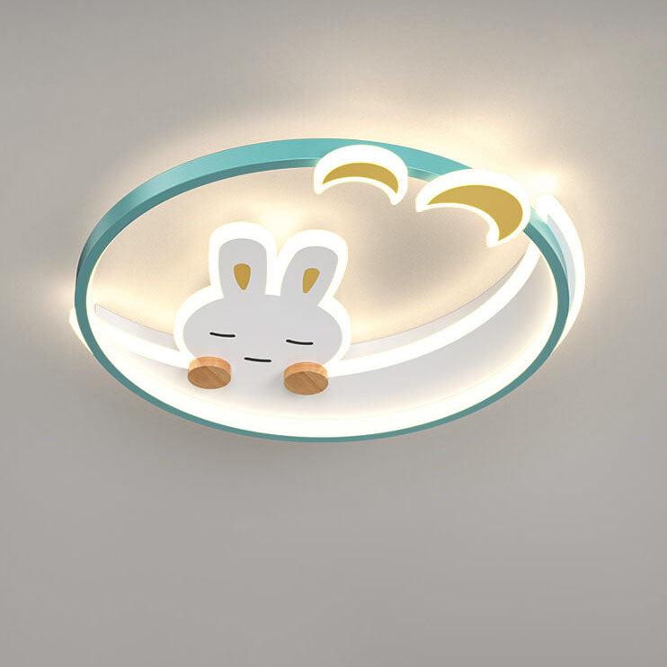 Modern Creative Cartoon Rabbit Iron Round LED Kids Flush Mount Ceiling Light