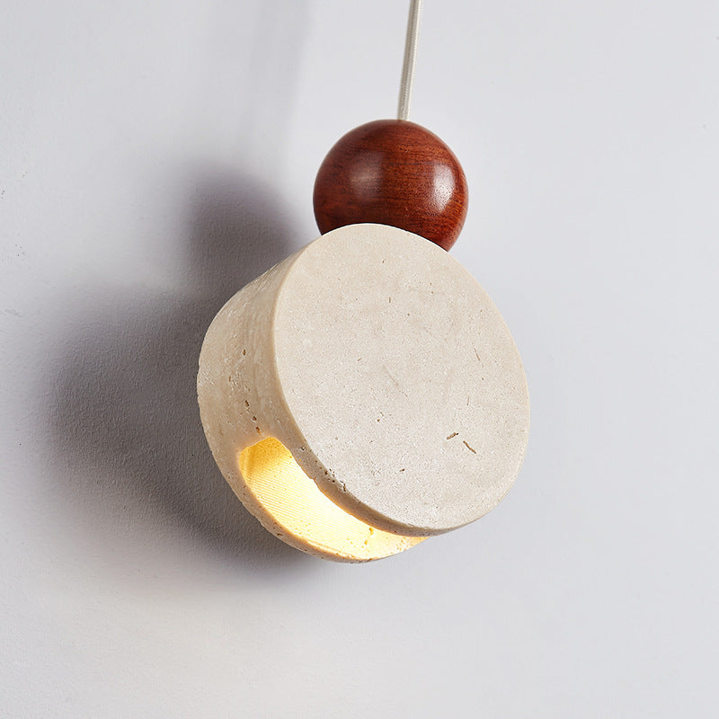 Traditional Japanese Travertine Shade Wood Round Ball 1-Light Pendant Light For Living Room