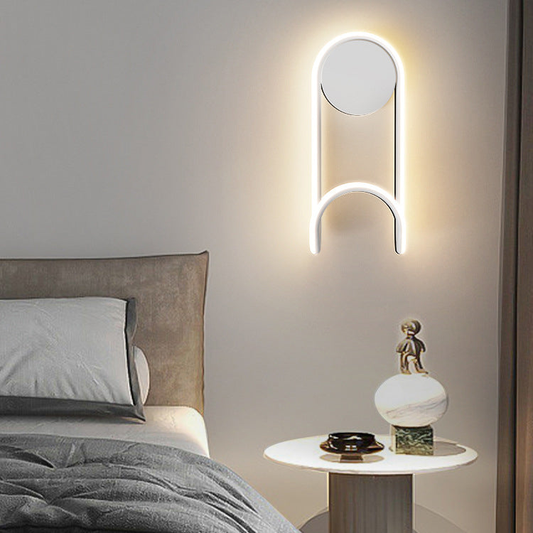 مصباح حائطي عصري من الحديد والألومنيوم والأكريليك بتصميم دائري مع خطاف LED لغرفة النوم