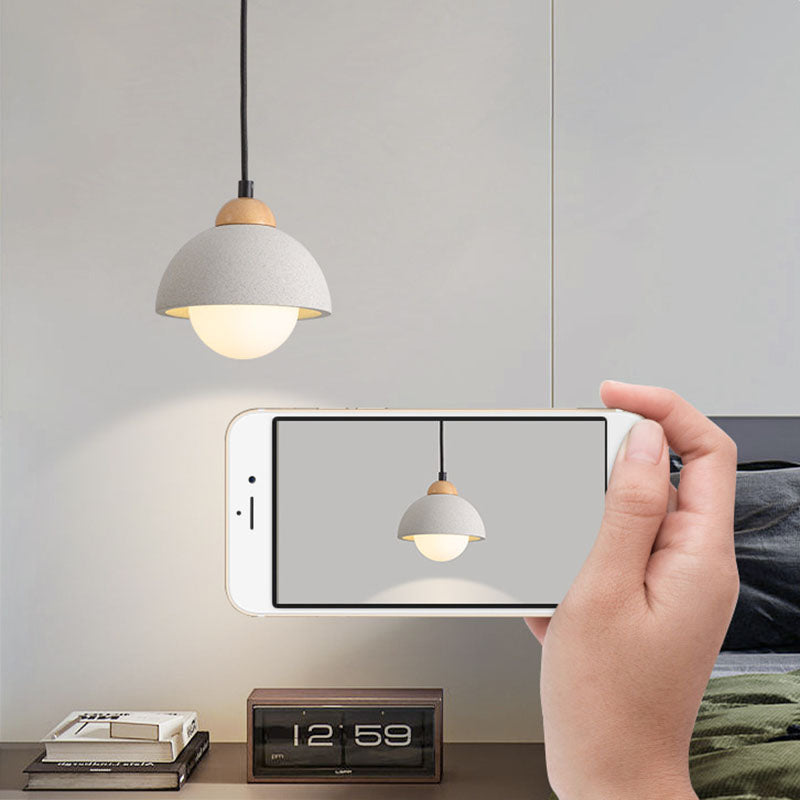 Contemporary Scandinavian Cement Dome Glass Shade 1-Light Pendant Light For Bedroom