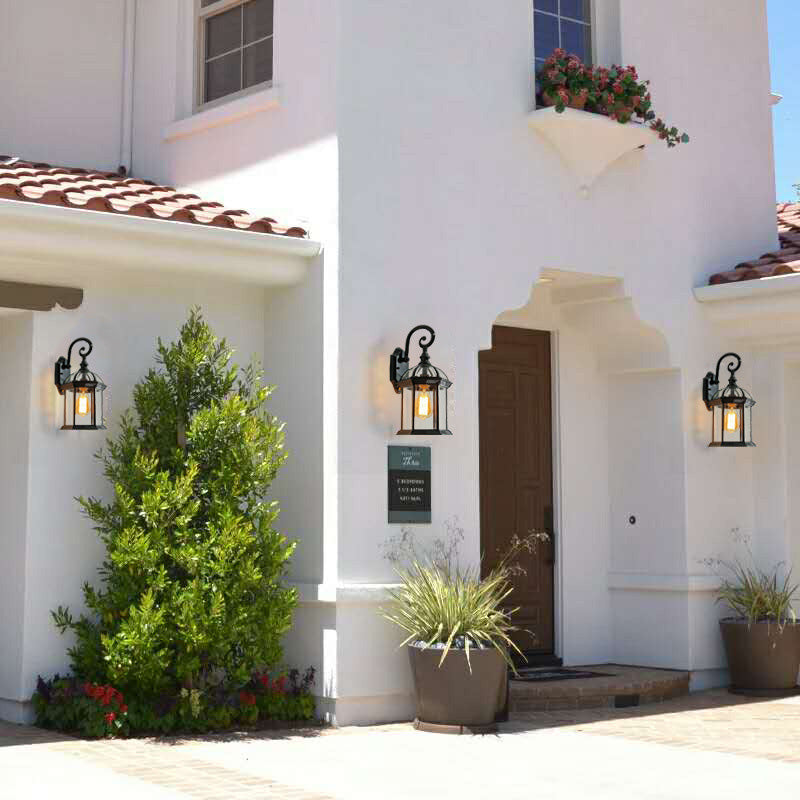 Traditional European Waterproof Aluminum Glass Hexagonal Prism 1-Light Wall Sconce Lamp For Garden