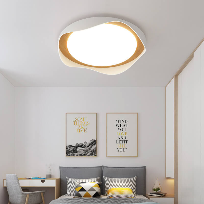 Modern Creative Round Ripple Pure White Iron Acrylic LED Flush Mount Light