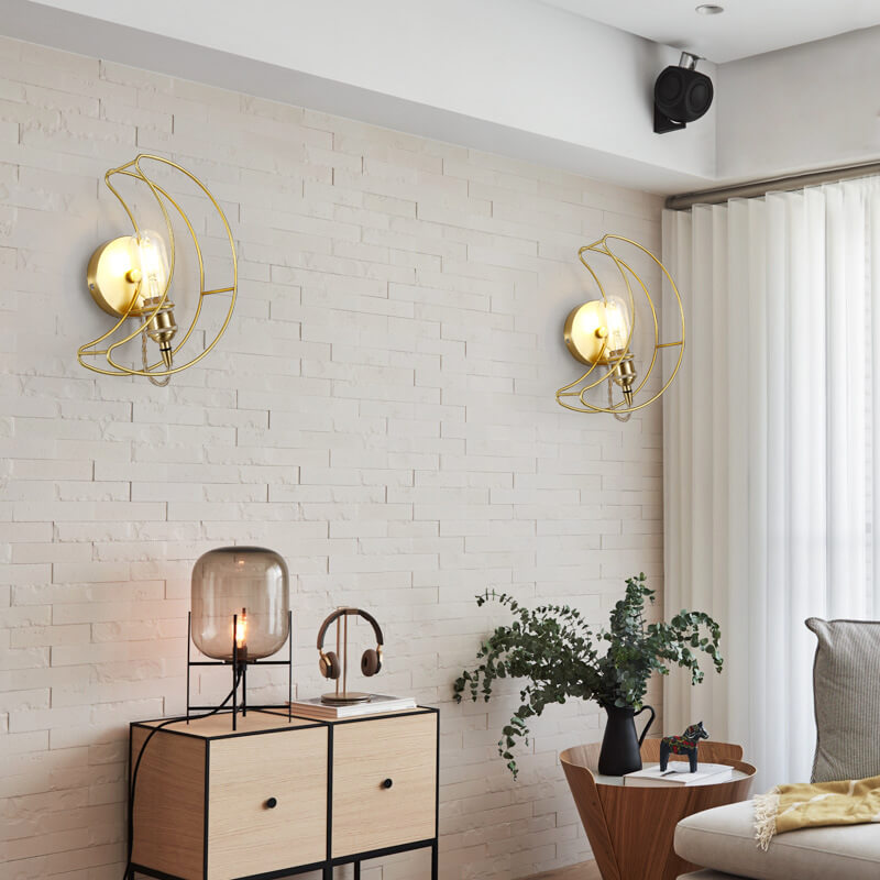Modern Mid-Century Moon Copper 1-Light Wall Sconce Lamp For Living Room