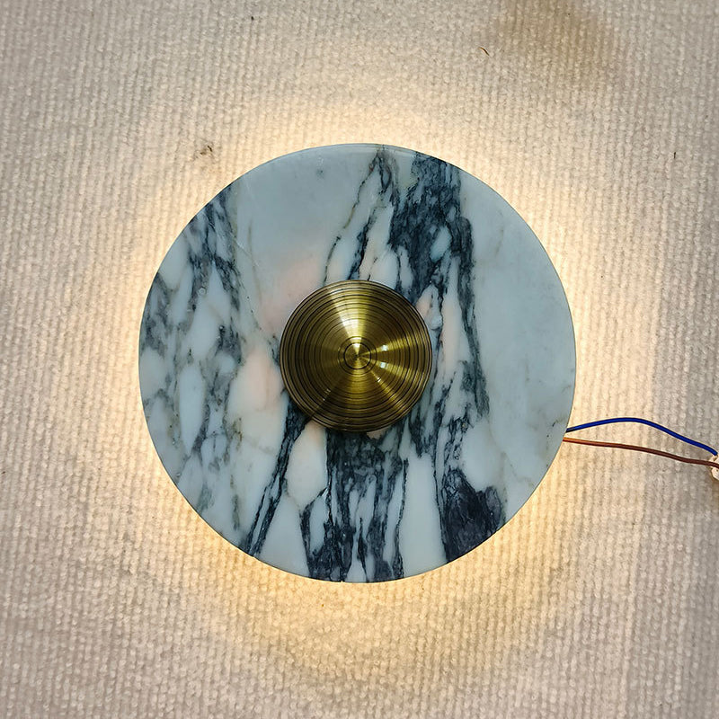 Contemporary Scandinavian Round Metal Marble LED Wall Sconce Lamp For Living Room