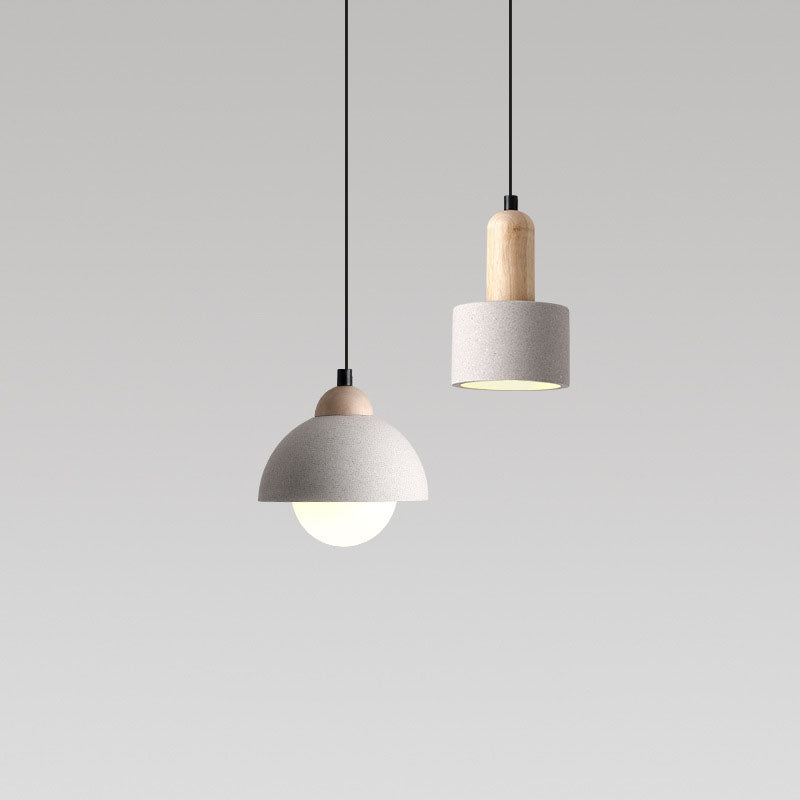 Contemporary Scandinavian Cement Dome Glass Shade 1-Light Pendant Light For Bedroom