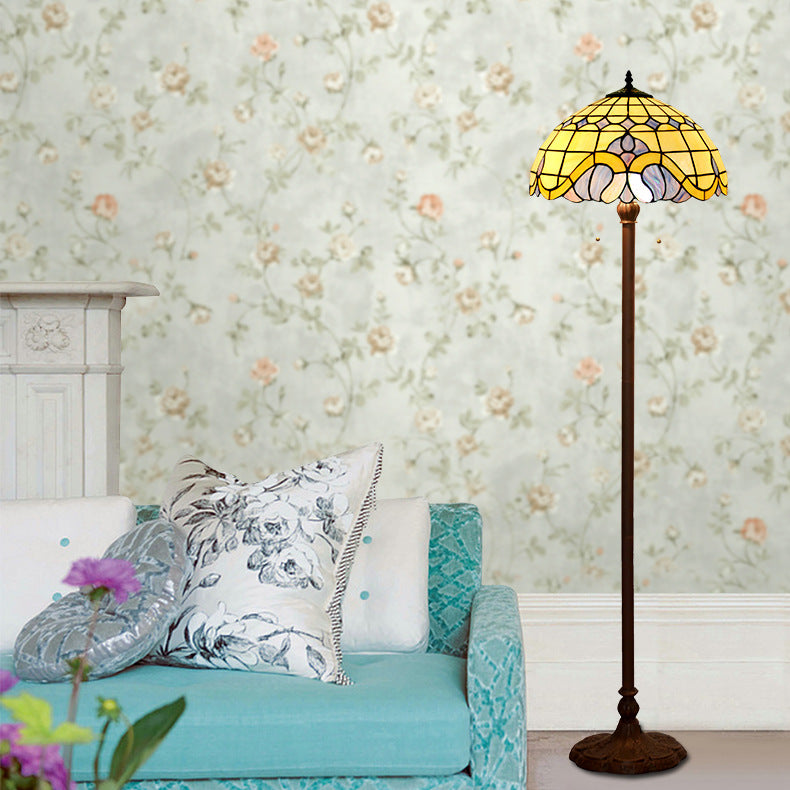 Traditional Tiffany Mediterranean Stained Glass 2-Light Standing Floor Lamp For Home Office