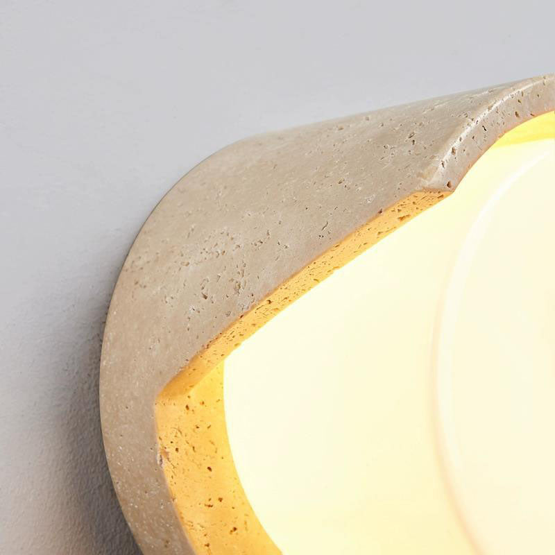 Traditional Japanese Cylindrical Beige Travertine 1-Light Wall Sconce Lamp For Bedroom