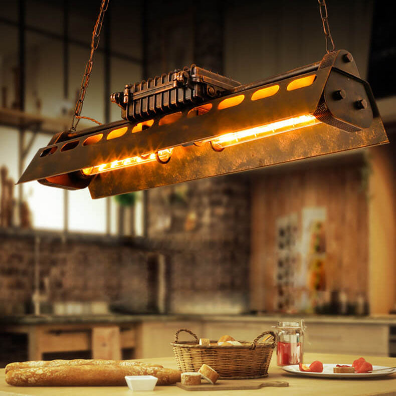 Traditional Vintage Iron Hollow Frame LED Chandelier Island Light For Entertainment Room