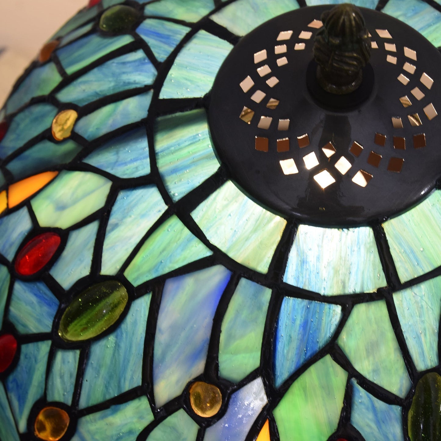 Traditional Tiffany Vintage Dragonfly Stained Glass 1-Light Table Lamp For Study